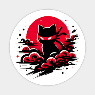 Cool Ninja Black Cat Japanese Retro Vintage Style Magnet